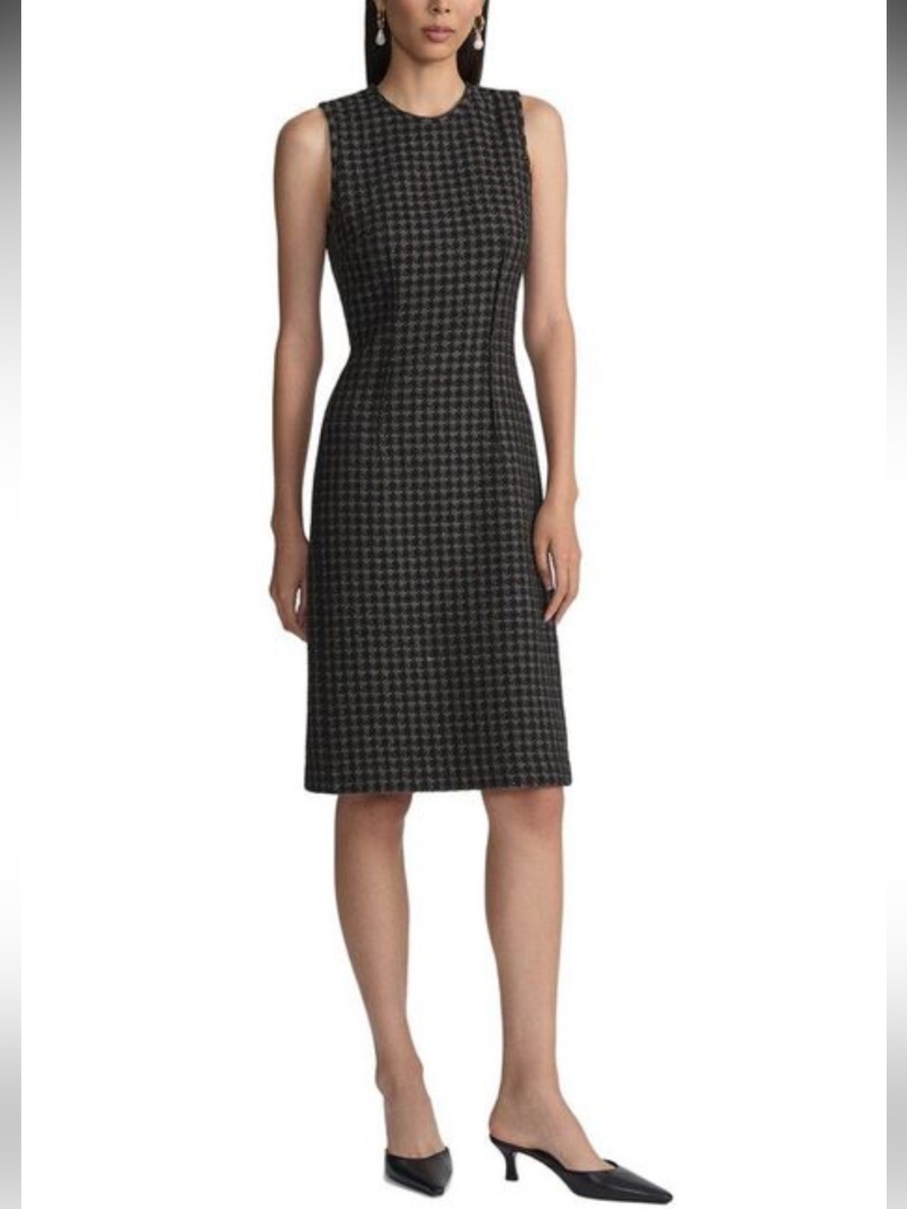 NWT 👸LAFAYETTE 148 Tweed Wool Sleeveless Black Houndstooth Sheath Dress size 10